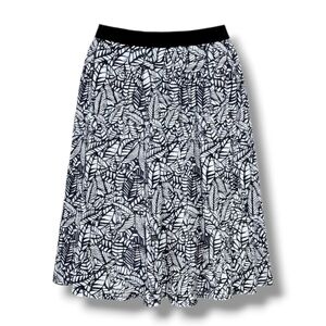Robert Louis Women’s Black White Leaves Print Midi Skirt Size Large